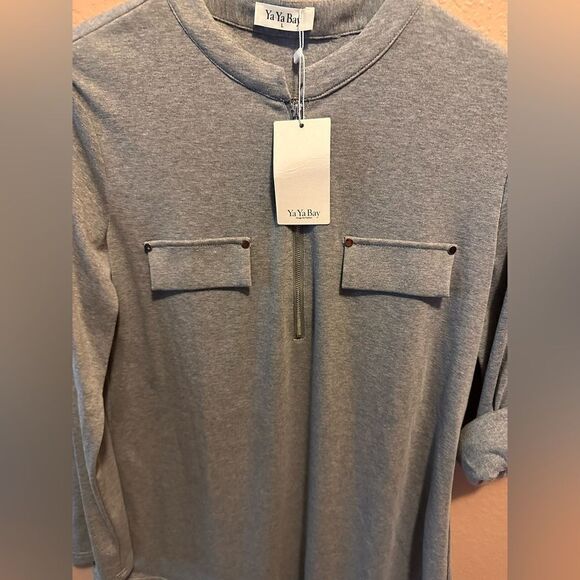 YaYa Bay Women's Long Sleeve Roll-Up Sleeve Zip Up Casual Shirt Blouse Tops - Picture 5 of 12